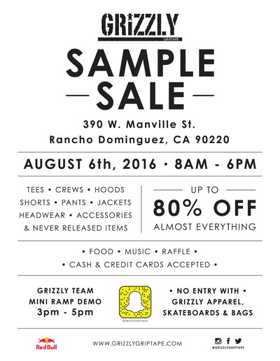 Grizzly Sample Sale / Team Demo August 6th