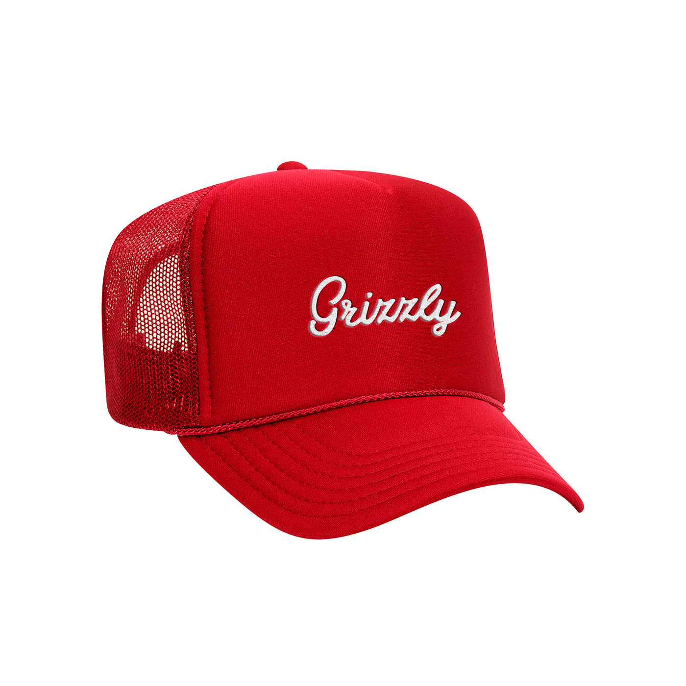 Embroidered Script Trucker Hat - Red
