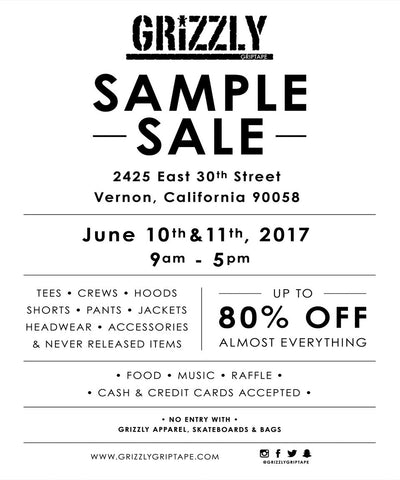 Grizzly Sample Sale June 10th & 11th!