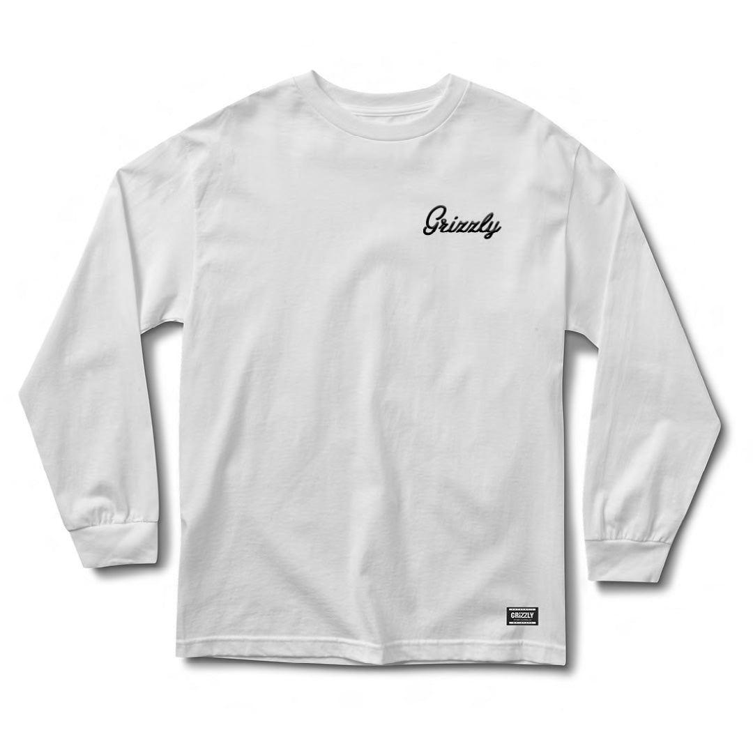 Embroidered Script Logo LS Tee - White and Black